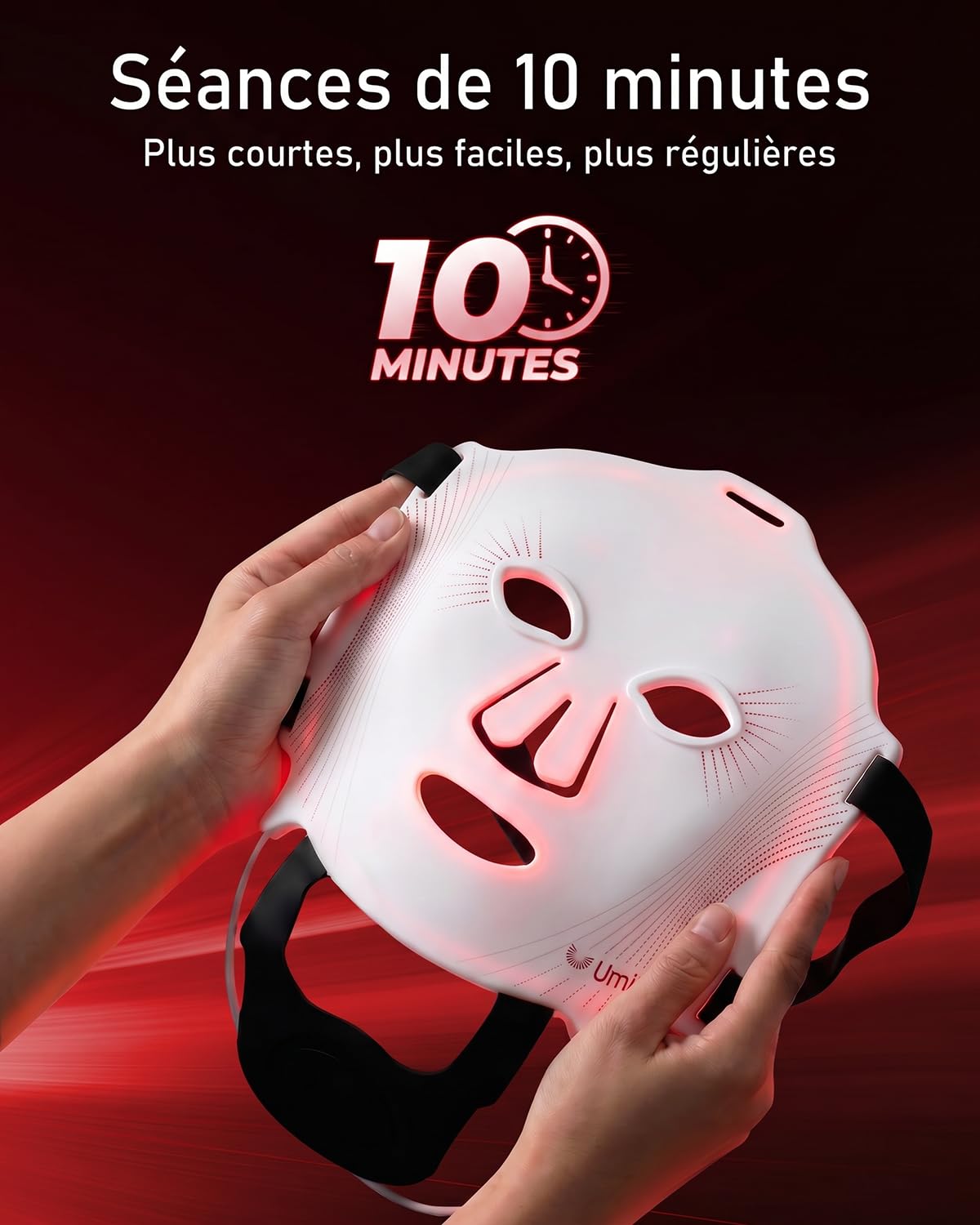 ZoneCraft Masque LED Série 3, Masque LED Visage Luminothérapie, 4 modes, 10 minutes, 4000 mAh, Sac de Rangement, Coussinets pour les Yeux, cadeau pour - (Blanc)