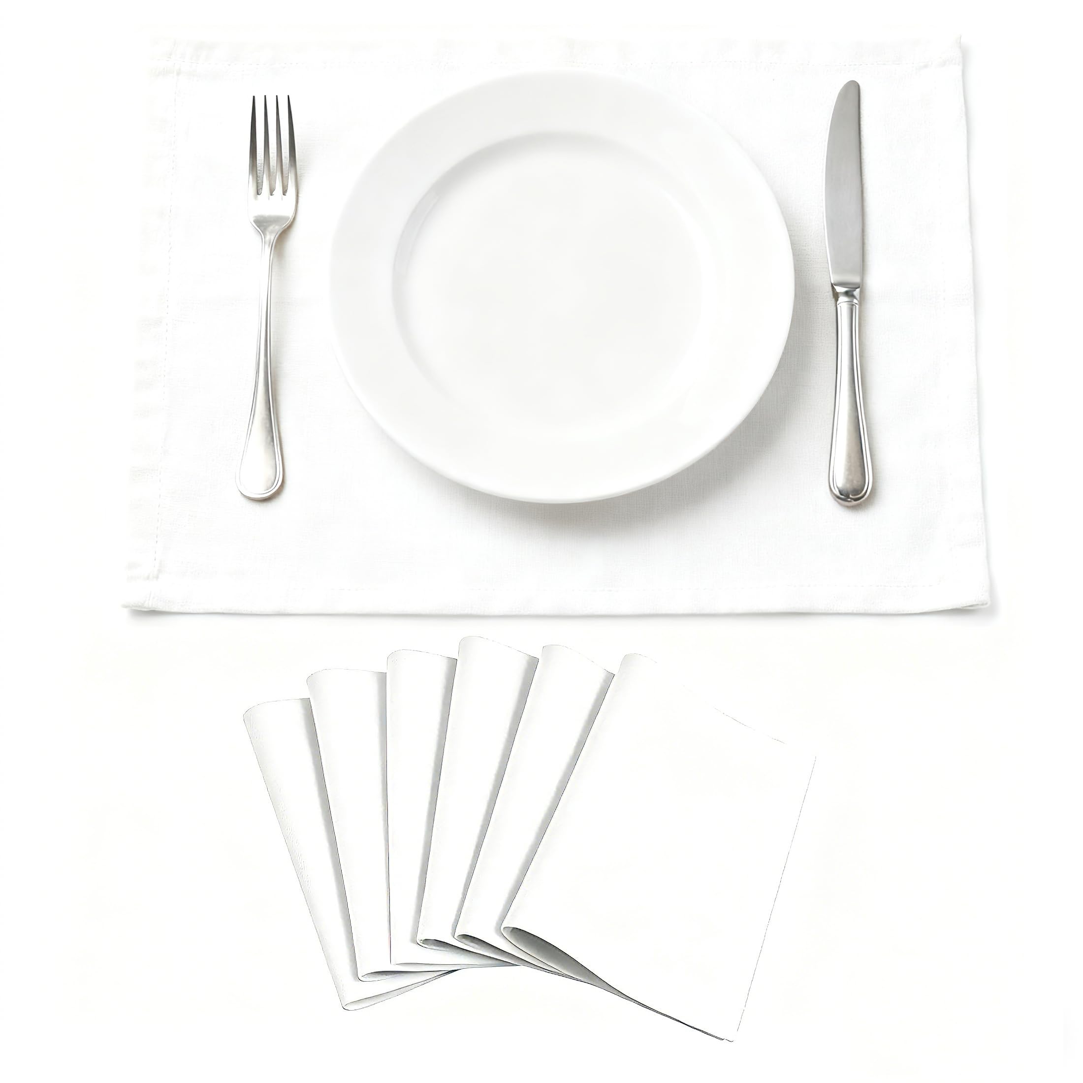 Linendo 100% Pure Linen Placemats, White, Set of 6 Place Mats 33 x 48 cm, Washable & Breathable, for Kitchen, Dining Table, Dining Table Mat