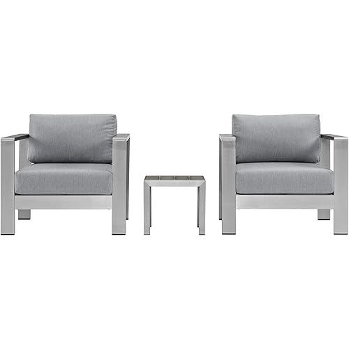 Modway Shore 3-Piece Aluminum Outdoor Patio Furniture Set in Silver Gray