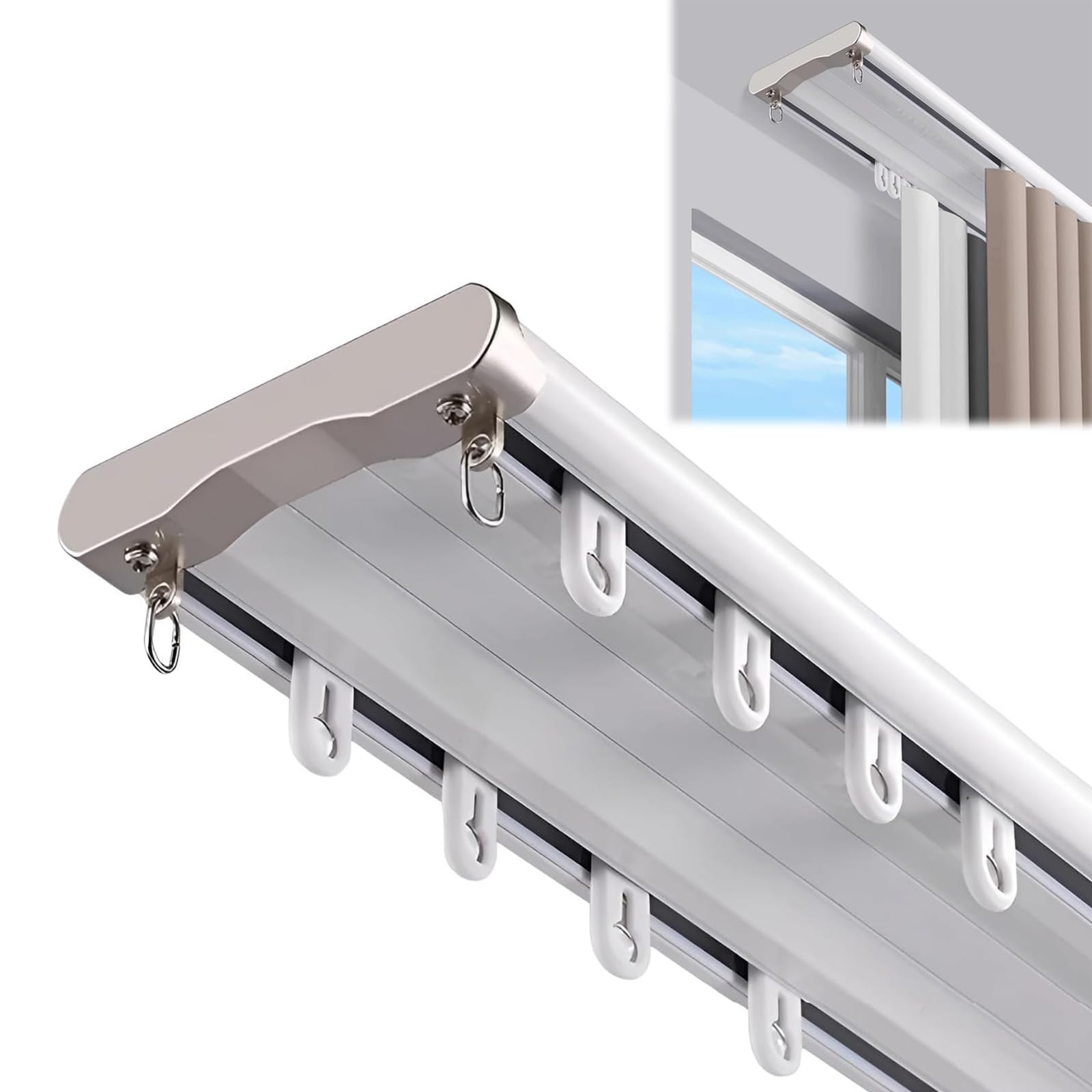 Tringle à rideaux extensible blanche de 4m80 pour cloison et rideau