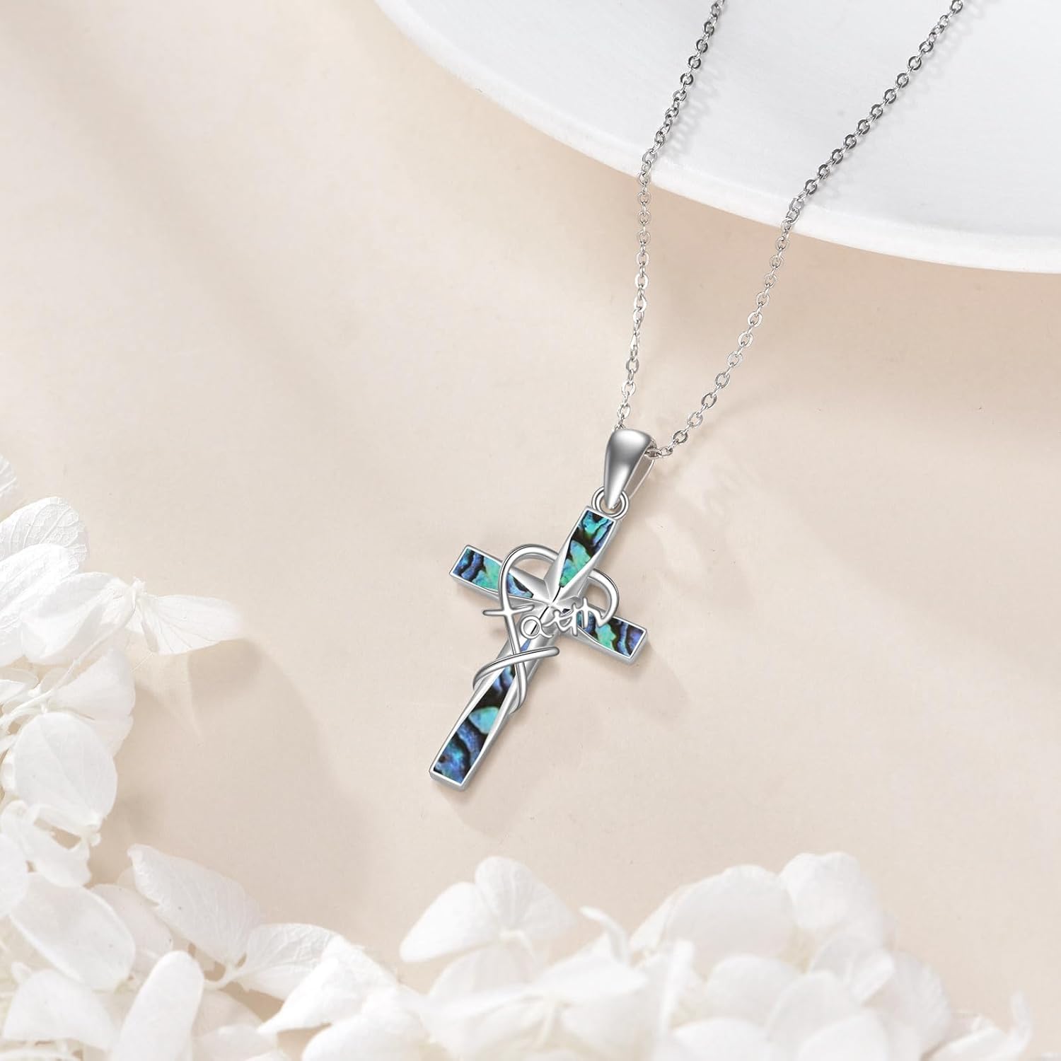 Faith Cross Necklace 925 Sterling Silver Cross Pendant Religious Christian Jewelry Gifts for Women Female Mother Lover