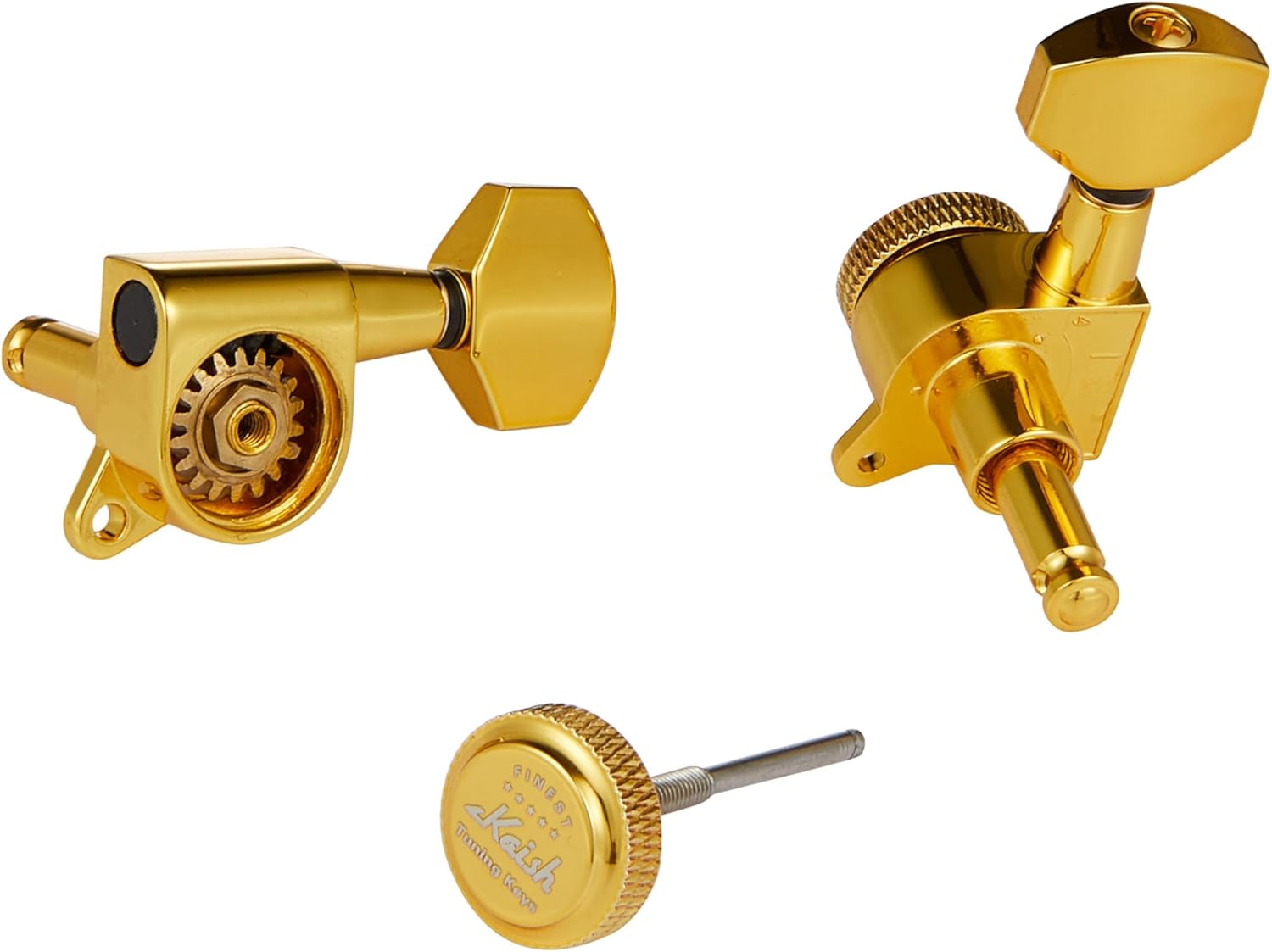 KAISH 3L3R 18:1 Locking Tuners Tuning Keys Guitar Locking Tuning Machines with Mini Contemporary Buttons for most Electric/Acoustic Guitars Gold