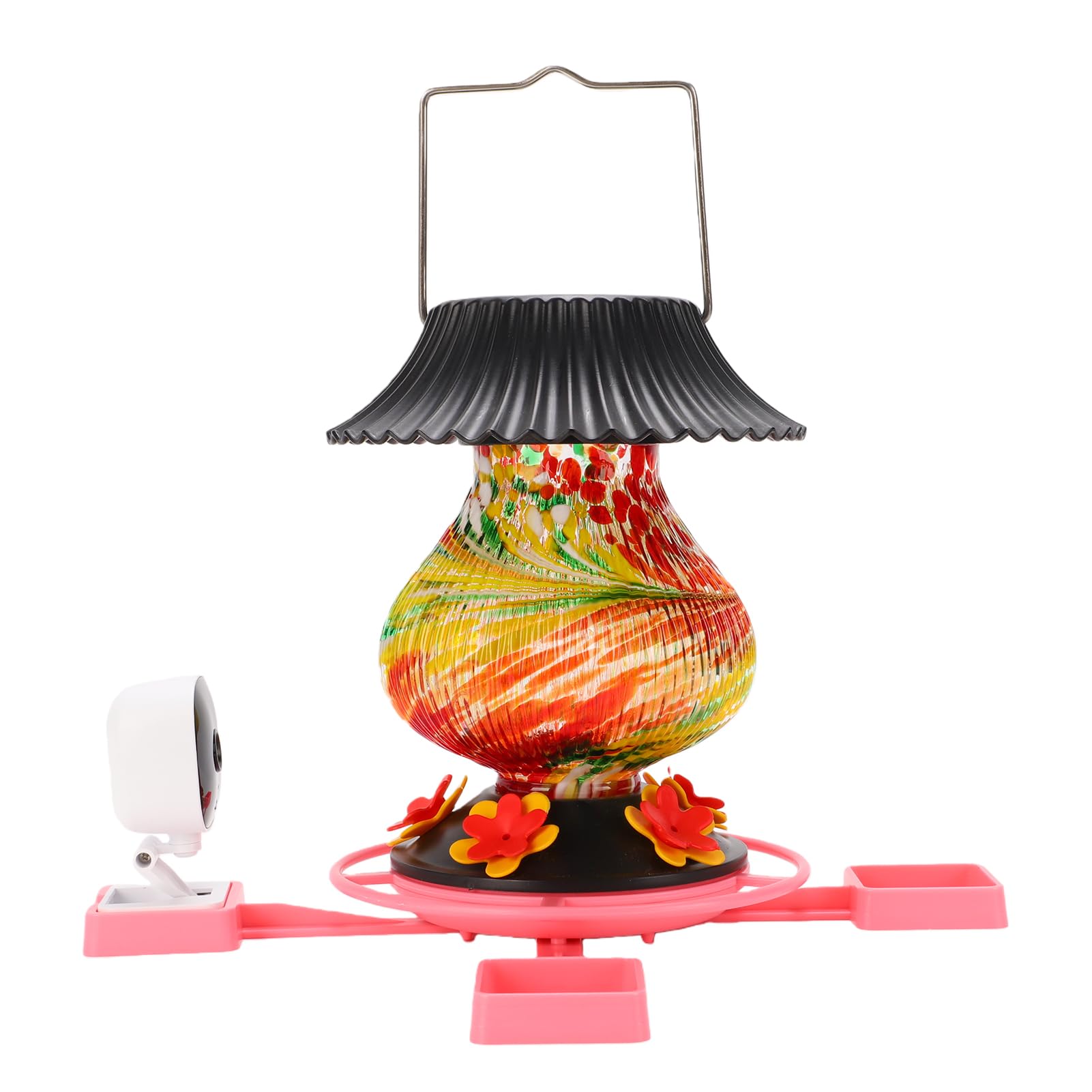 Sxhlseller Mangiatoia per colibrì in Vetro con Telecamera WiFi 1080P, Osservatore di Uccelli con Rilevamento del Movimento Ad Energia Solare con Visione Notturna e Registrazione a Infrarossi per Uso