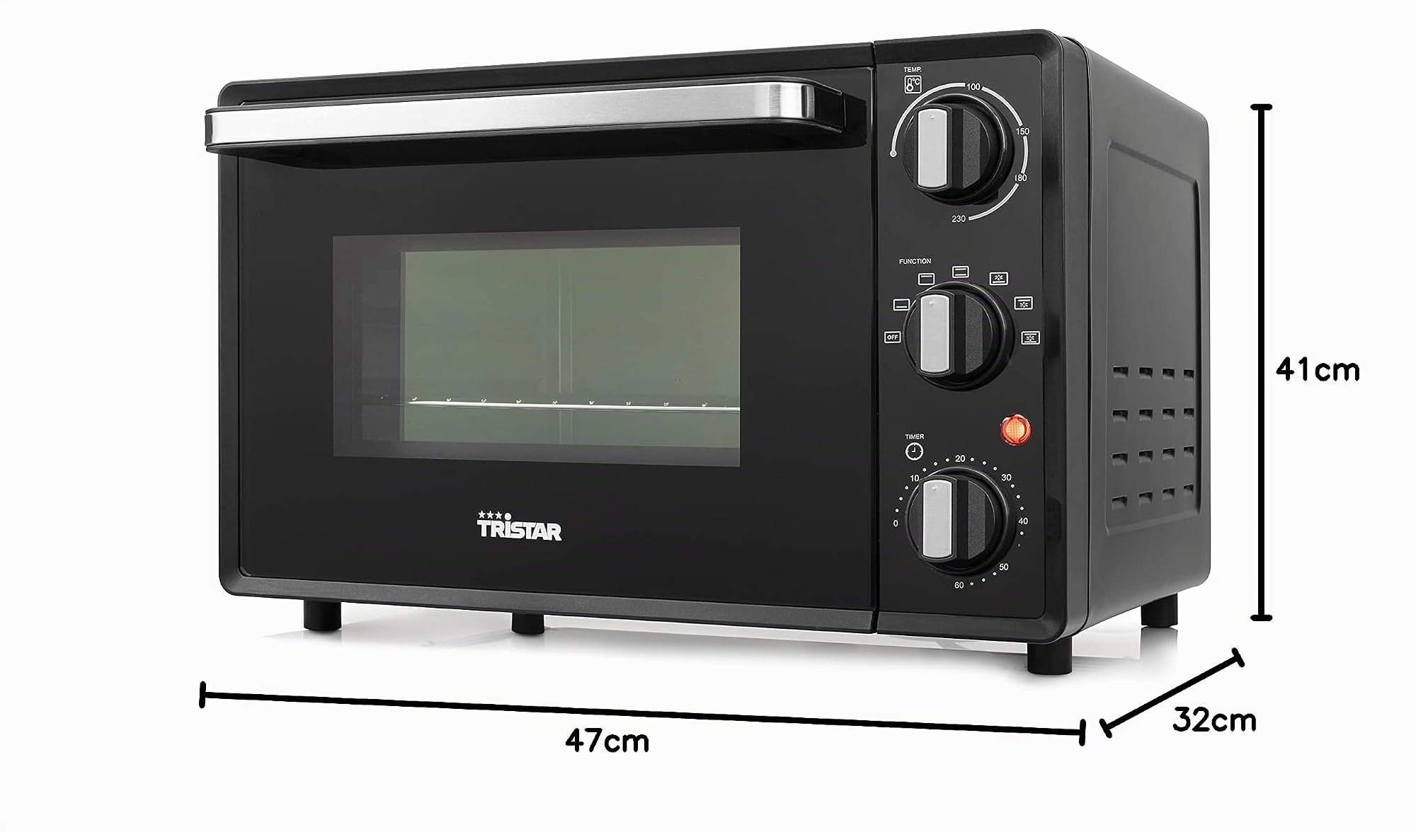 Tristar Mini-Backofen, 800W, 19L Volumen, Timerfunktion, Doppelglastür, Temperaturbereich bis 230°C, zum Campen geeignet, eine obere und untere Heizzone, mit Grillrost und Backblech, schwarz, OV-3622