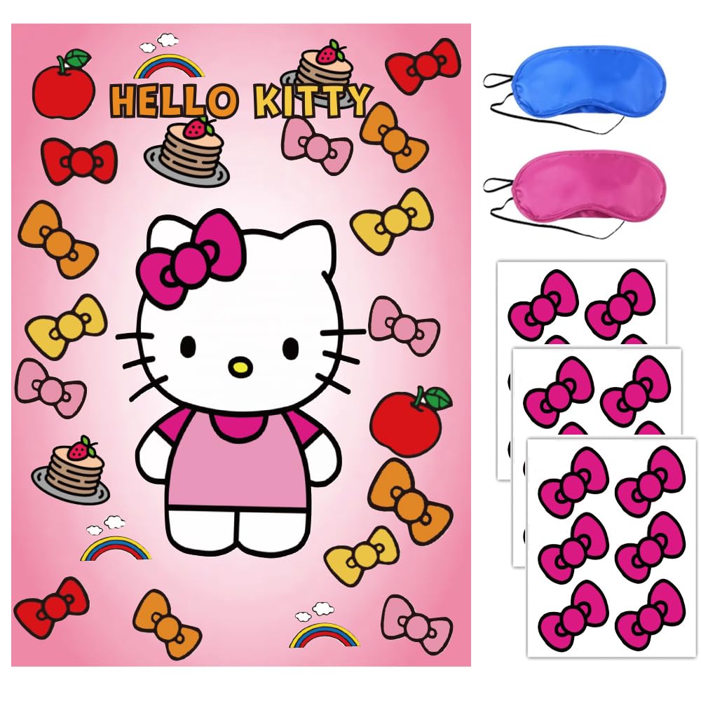 Kitty Party Supplies Decorations, Pin The Bow on Cute Kitty, Birthday Party Pin Game, Large Poster for Kawaii Birthday Party Supplies