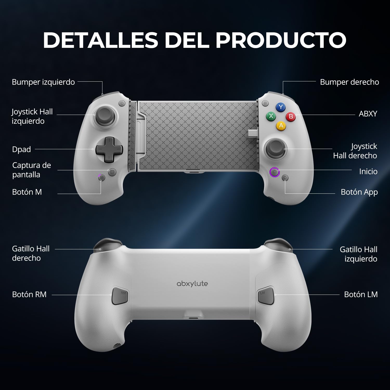 S9 - Controlador de teléfono para juegos para iPhone 15/16, iPad 6/7 y tableta de teléfono Android, Bluetooth y tipo C con aplicación, para Roblox, Genshin Impact, Call of Duty, Hall Joystick