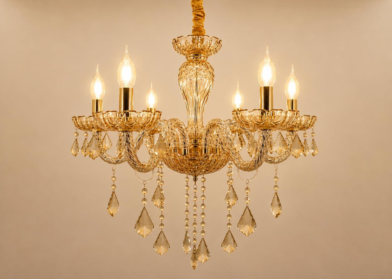 NOZZ Crystal Chandelier, 6 Lights, Champagne Gold with Hanging Crystals, Candle-Style Design Clear Cryastal Ceilling Light Fixture Pendant Lamp for Dining Room Bedroom Livingromm-image-13