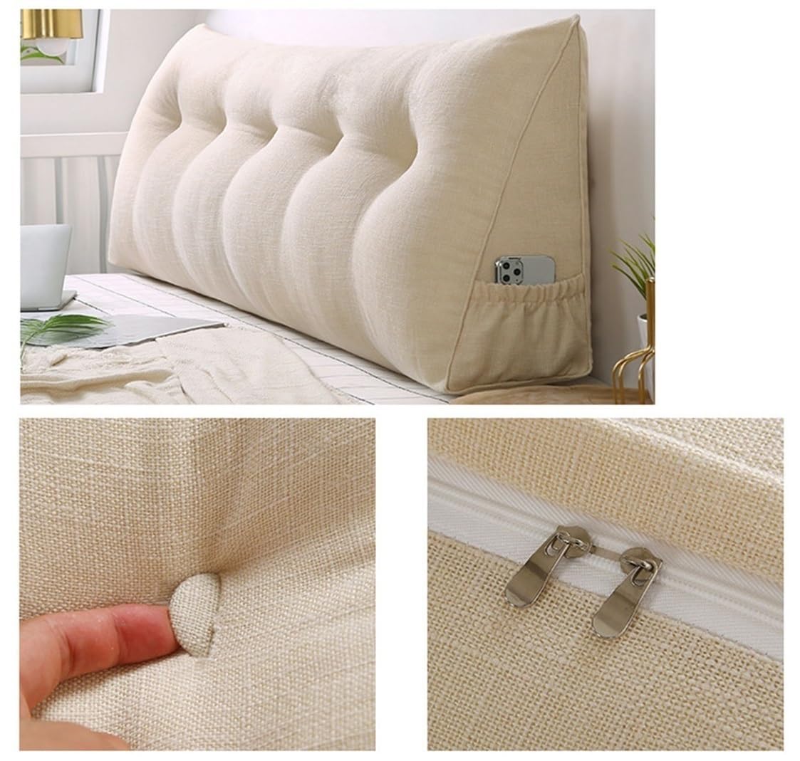 Lar Almohada triangular para cabecero de 180 cm, respaldo para lectura, mesa de apoyo, cabecero, almohada de posición, en bei/blanco, perfecta para relajarse y decorar