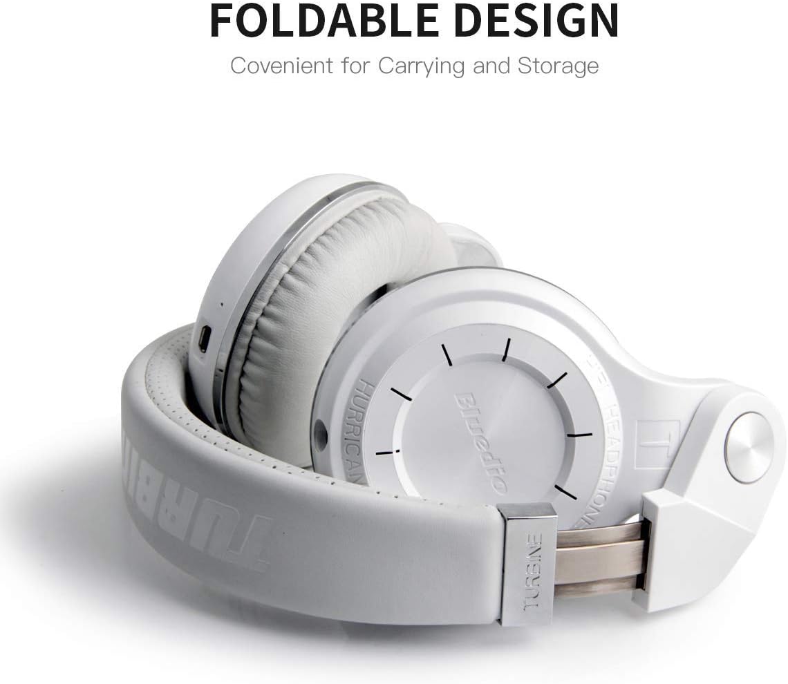 Bluedio Bluetooth Headphones Over Ear, Lightweight Rotary Folding Wireless Headphones with Micro 40 H Music Time Headset with SD Card Slot/FM Radio and Storage Bag (White T2+)