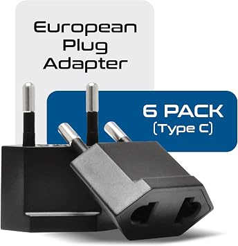 Ceptics USA, Canada to European Plug Adapter - Type C Adapter compatible in Europe, Canada to European travel plug adapter Ideal for Phones, Camera & more - CE Certified - RoHS Compliant - 6 Pack