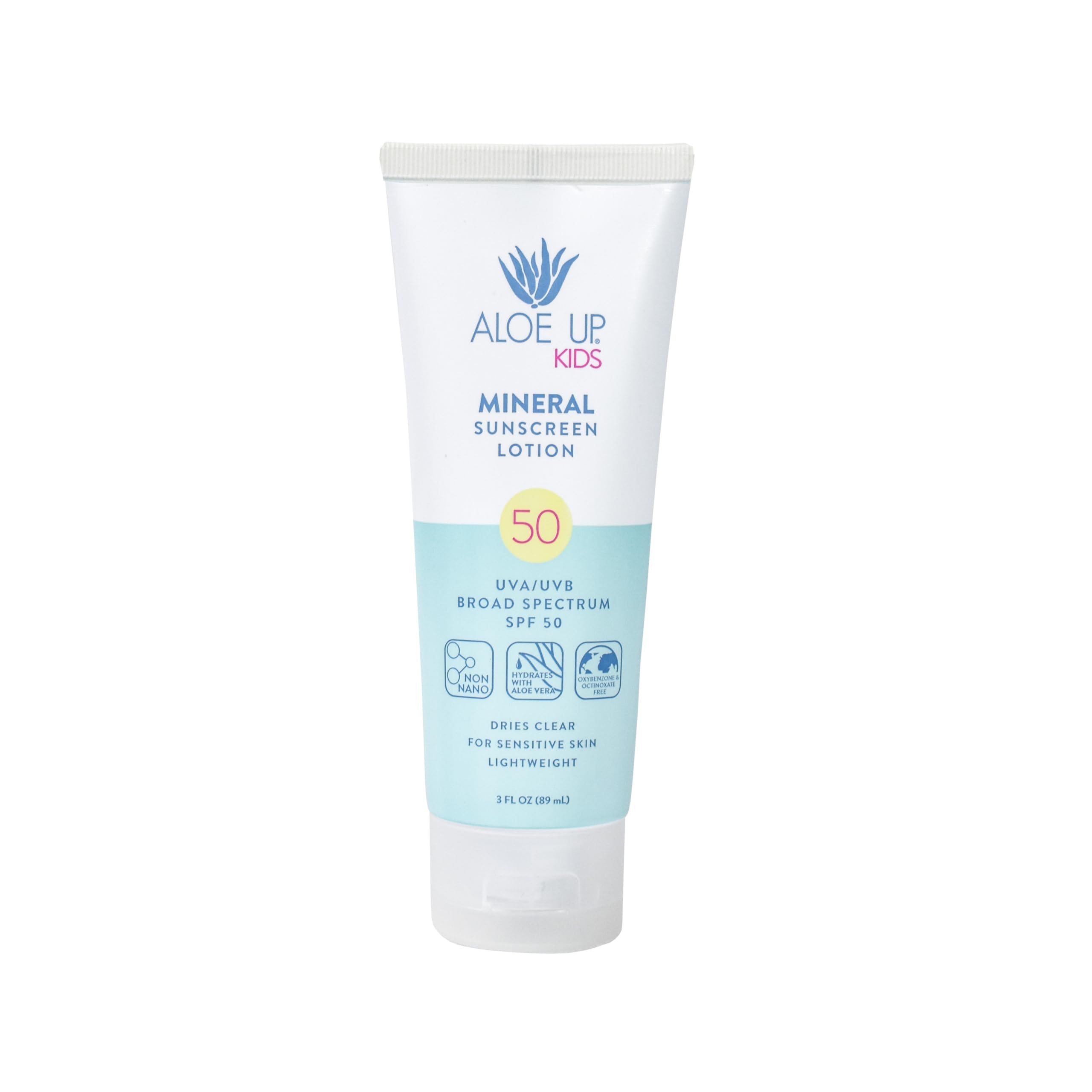 Aloe Up Kids Mineral Sunscreen SPF 50 – Broad Spectrum Protection for Face & Body – Gen2 Zinc Oxide & Aloe Vera Gel – Reef Friendly, Water Resistant