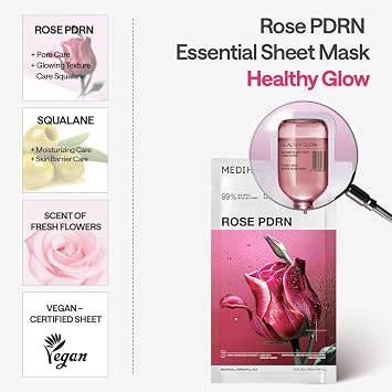 Mediheal Essential Face Mask [PDRN] Healthy Glow 10 pcs. with 99% Purity White Rose PDRN for Glass Skin, Pore Care, Skin Firming - Home Skin Care & Vegan Formula Korean Beauty Sheet Mask