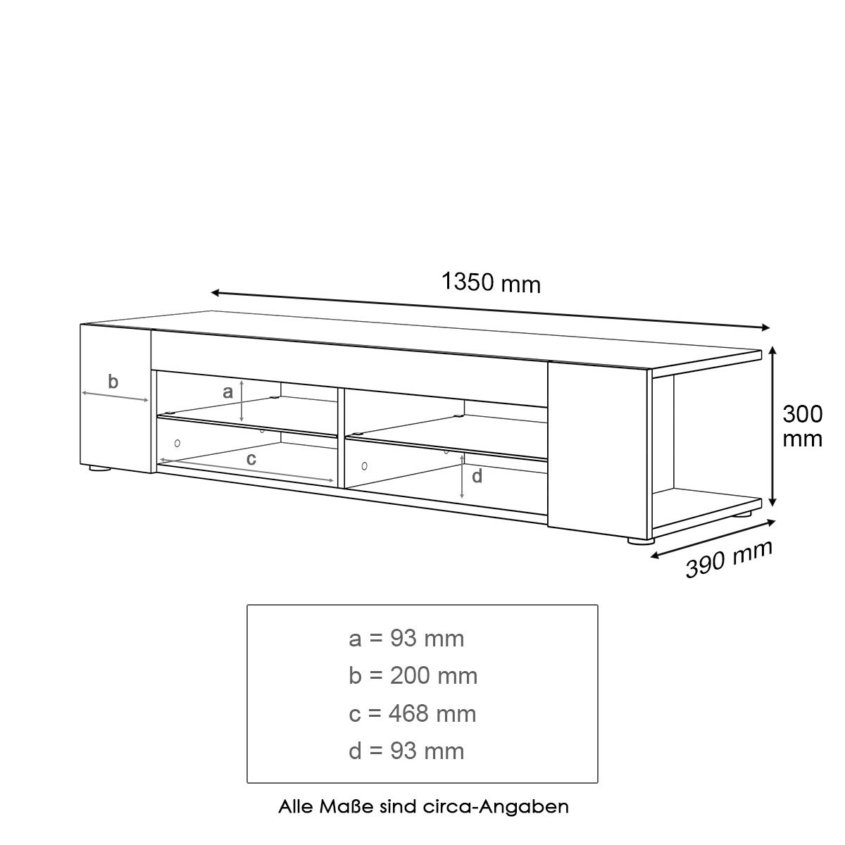 SONNI TV Schrank, Fernsehtisch, TV Lowboard Hochglanz, TV-Regal, 12-LED-Farben, Glasböden, Fehrnser Tisch 135 cm breit, 135x39x30cm, Weiß, GTV003W-WHITE-3.