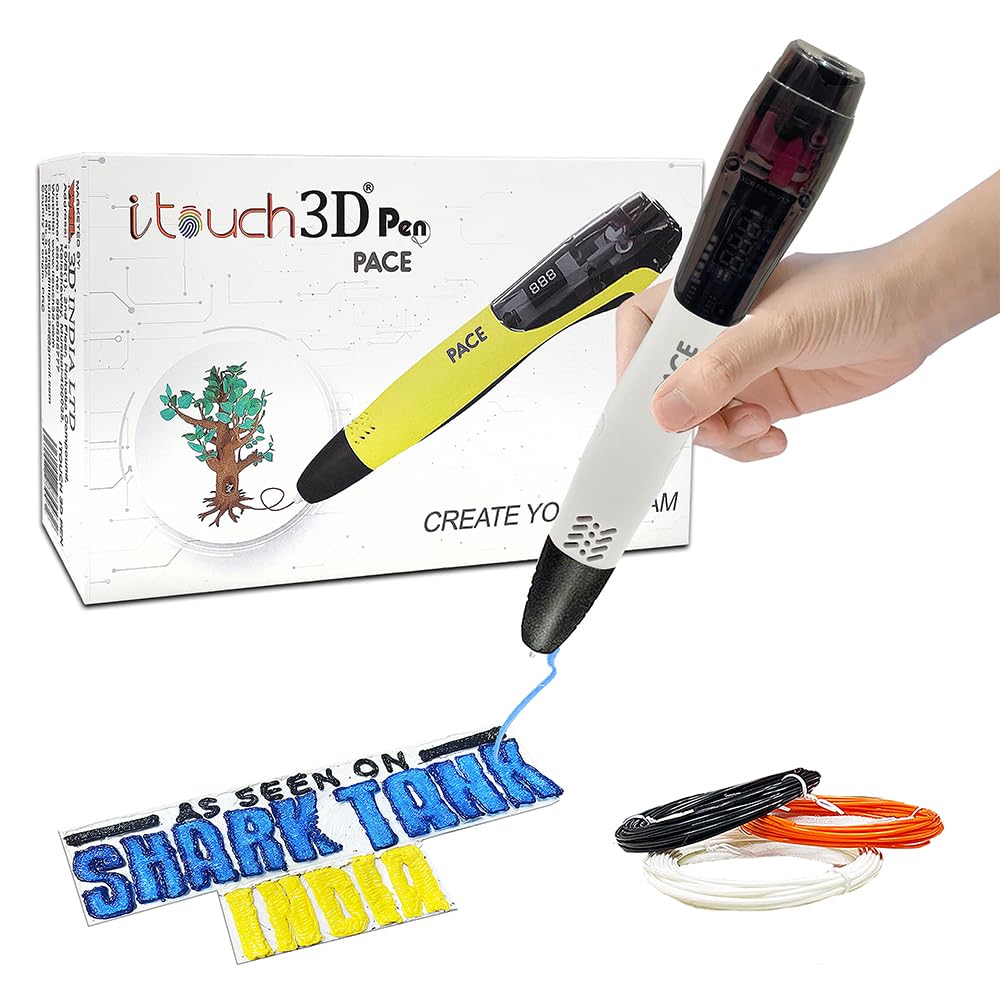 WOL3D I Touch Pace 3D Magic Pen (White) for Kids, Ergonomic Grip, Adjustable, Intelligent Speed & Temperature Regulation, OLED Display Speed, Accepts 1.75mm PLA/ABS Filaments, 0.7mm Nozzle, USB 5V 2A
