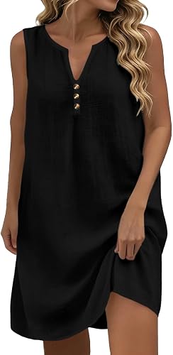 FPMLUXLL Womens Mini Dress Casual Summer Beach Dresses Flowy Linen Dress