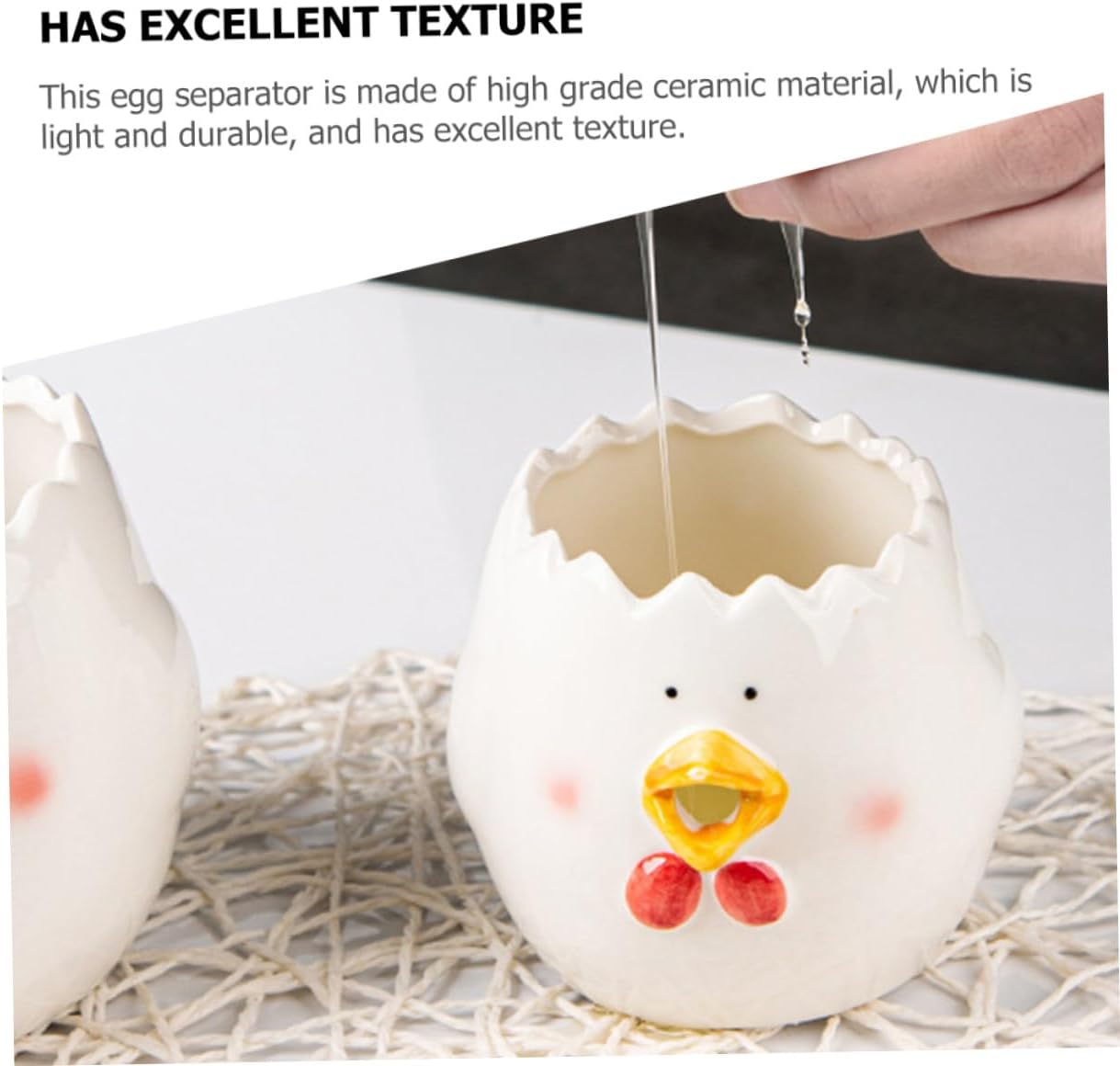 Ceramic Egg Separator Large Kitchen Tool Yolk White Divider Funny Chicken Shape Safe Easy Clean for Cooking Baking
