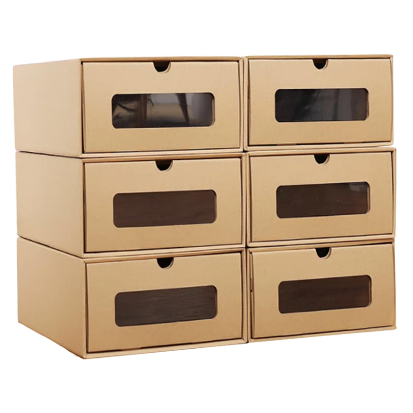 Lot De 10 Boîtes Rangement Carton Avec Fenêtre – 32x22x14 Cm, Empilables, Pour Chaussures Et Accessoires