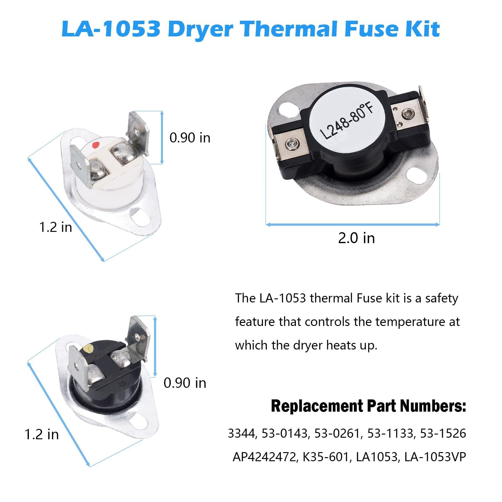 LA-1053 Dryer Thermal Fuse Kit - 53-0771 Thermal Fuse 53-1096 Gas