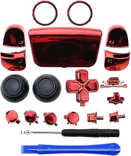NSlikey Chrome ABXY Dpad Triggers Buttons Replacement Button Mod Kit +Accent Rings with Tool for Sony PS5 Controller (Chrome Red)