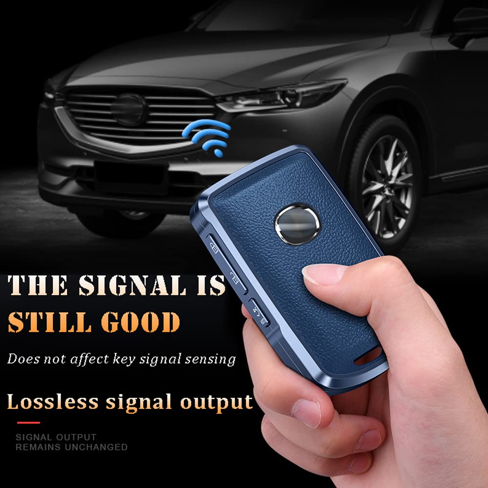 HIBEYO Key Case Leather Case Fits Mazda Protective Cover Car Key Case For Mazda 3 CX30 CX-4 CX-5 CX-8 Alexa Key Box Key Chain Remote Key Accessories Aluminum Alloy Blue - Image 4