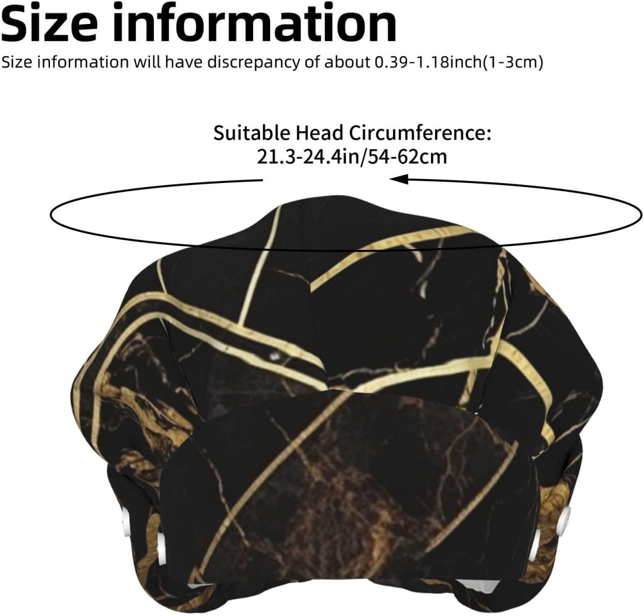 Black Gold Marble Bouffant Cap with Buttons, Sweatband Cap