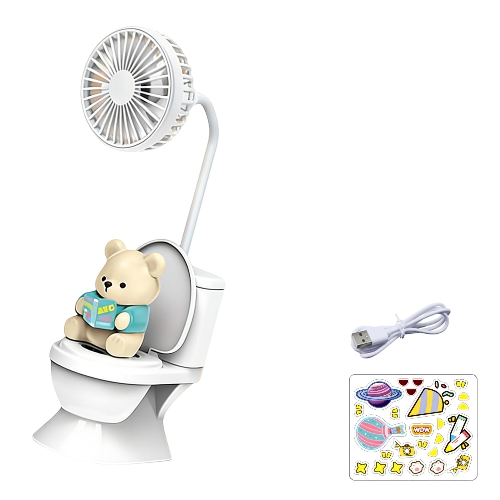 FROMCEO Toilet Shape Desktop Fan USB Rechargeable Desk Fan with Quiet Motor for Indoor Outdoor Use Cooling Tool Low Noise Bedroom