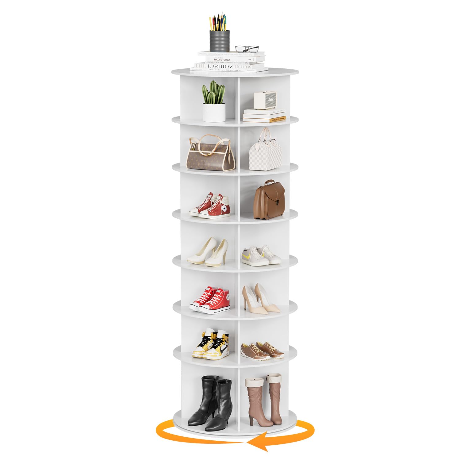 MYOYAY Estante giratorio para zapatos, torre giratoria de 7 niveles, exhibición de zapatos Lazy Susan de 360 grados, organizador de bolsos vertical redondo, ahorra espacio, sostiene más de 28 pares de