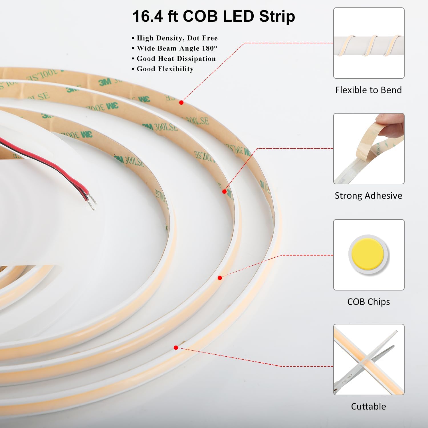 dephen Outdoor LED Neon Light 16.4ft, 3000K Warm White Strip 480LEDs/M,IP67 Waterproof Flexiable and Cuttable Tape Lighting for Garden,Balcony Patio (NOT Included Power Supply)