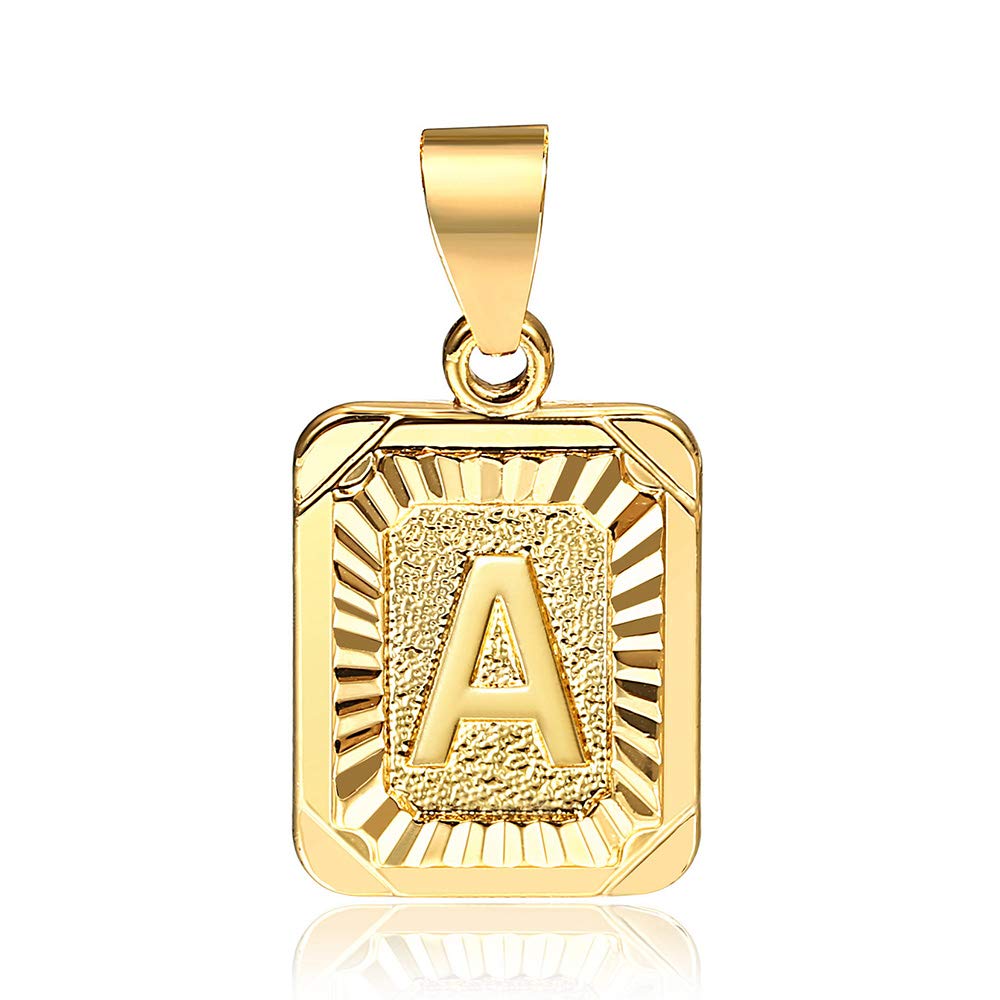 26 Gold Plated Square Capital Initial Letter Charm Pendant Necklace for Men Women Box Steel Chain 22inch
