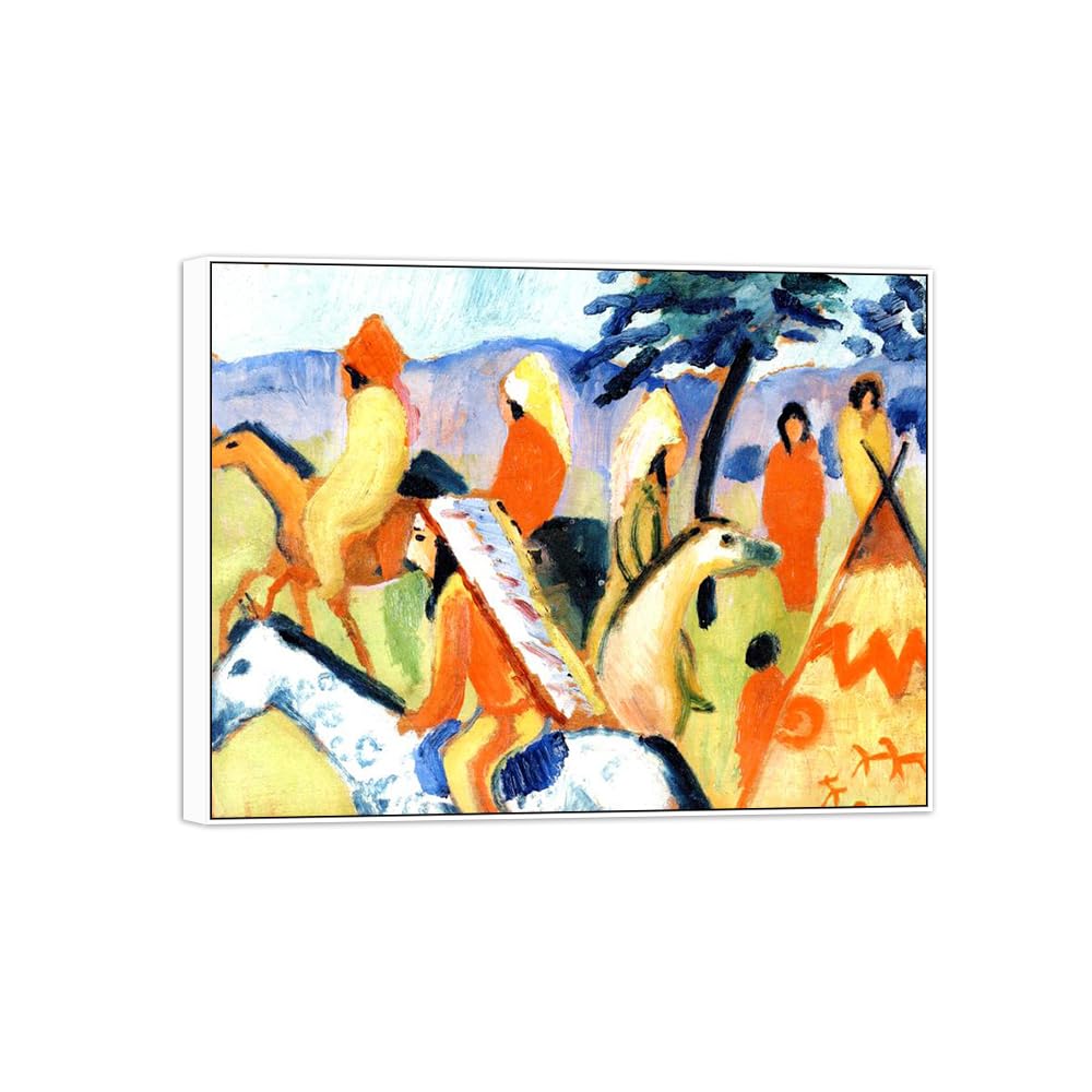 Sdyskkug White Frame August Macke Famous Wall Art For Living Room. Horseback. Canvas Artwork Picture. Prints Reproduction Modern Home Decor 50X40cm