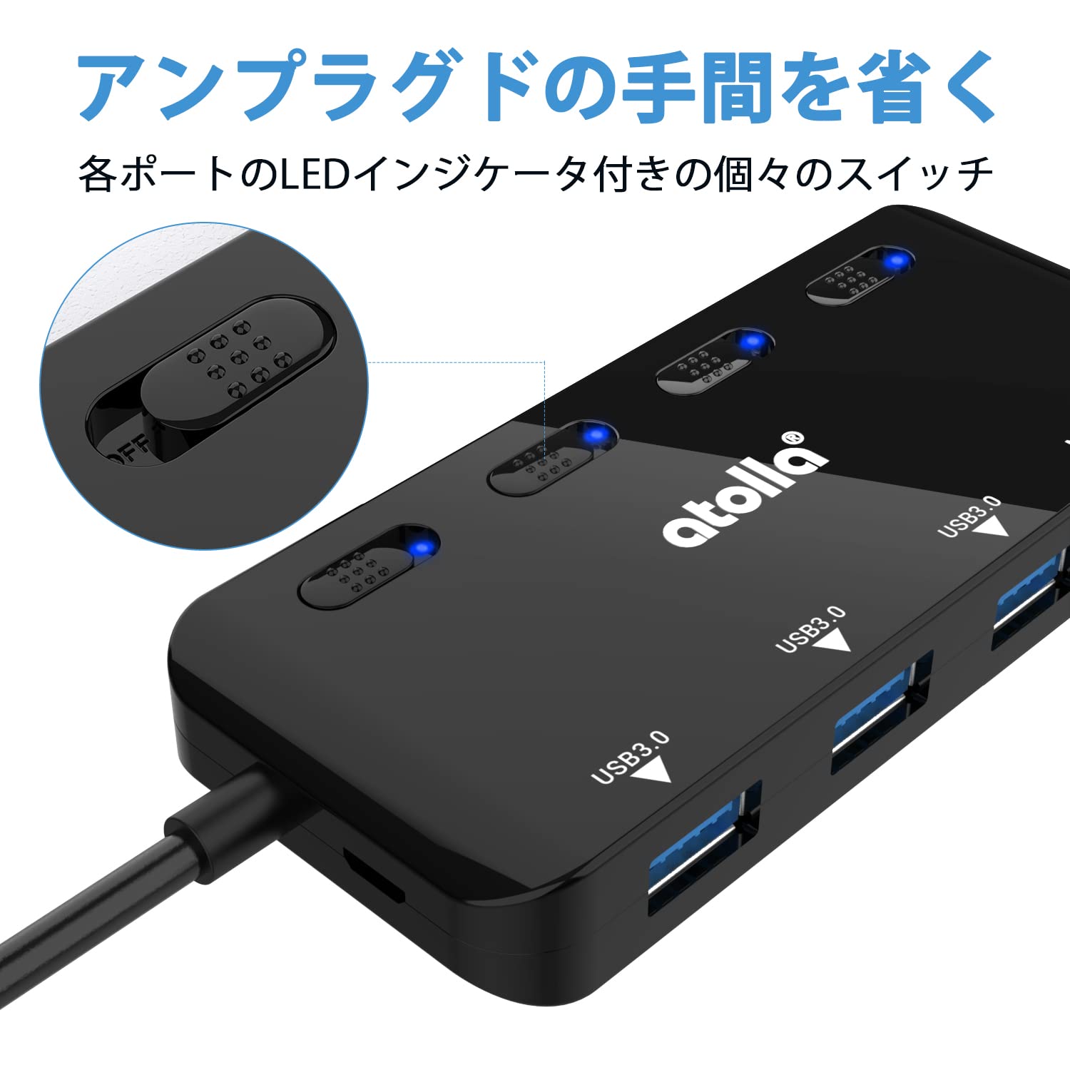 atolla SDカードリーダー USB3.0 USBハブ 5-in-1 USB3.0ポート×3+SD&TF/microSDカードリーダー 同時読み書き UHS-Iカード用 電源スイッチ付き 60cmケーブル USB SD変換アダプタ Windows/Mac OS/Chrome OS/Linus対応 画像 4