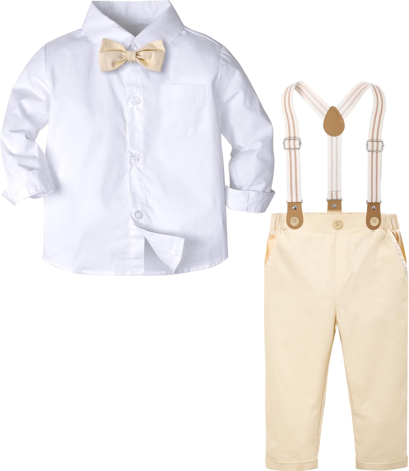 A&amp;J DESIGN Toddler Boy Suit Baby Dress Outfit, Suspender &amp; Bow Tie 12M - 6Y