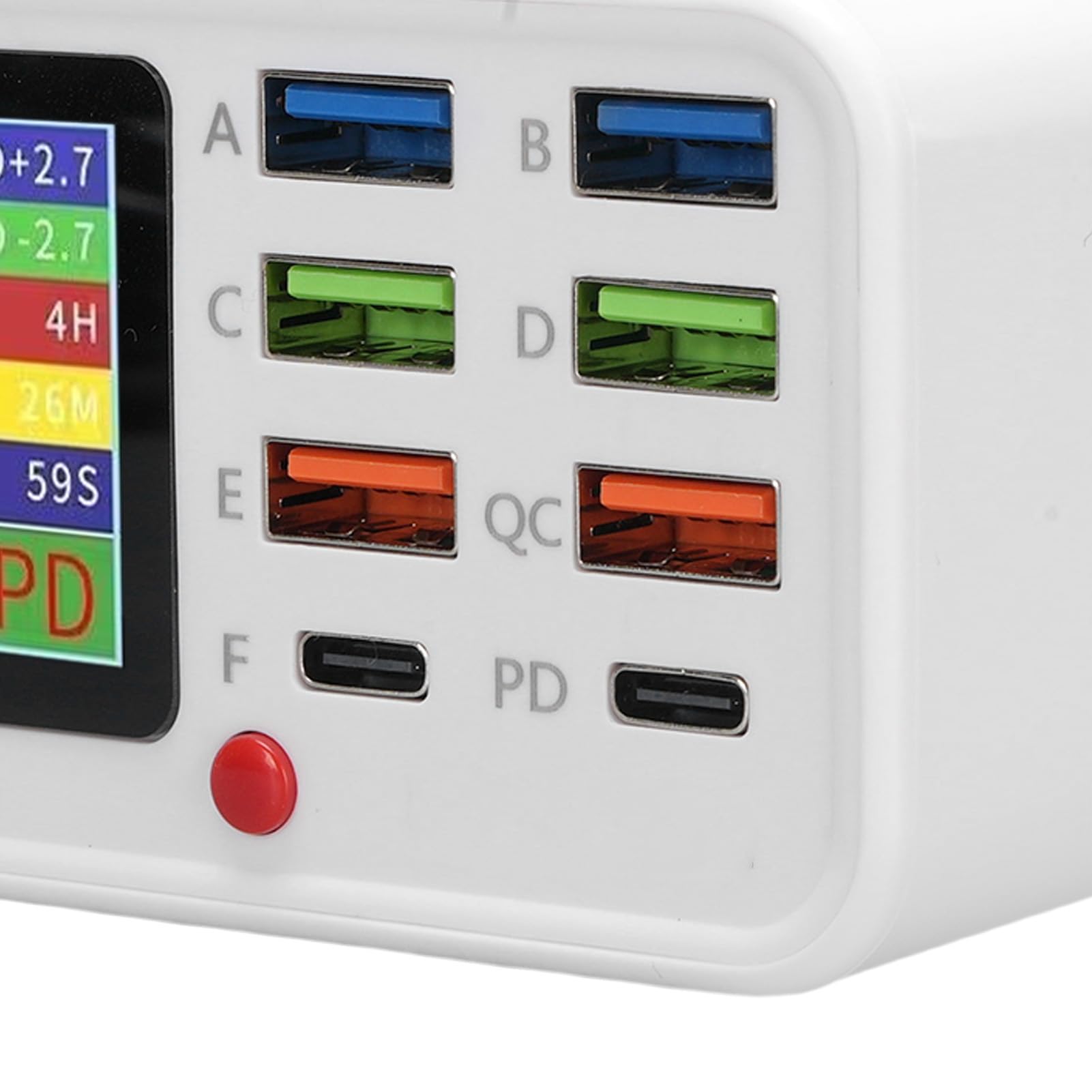 banapoy Estación Carga USB 65W y 8 Puertos, Concentrador Carga Rápida Múltiples Dispositivos con Inalámbrica y Pantalla Visualización, para Tabletas Teléfonos Inteligentes (Enchufe de la UE)