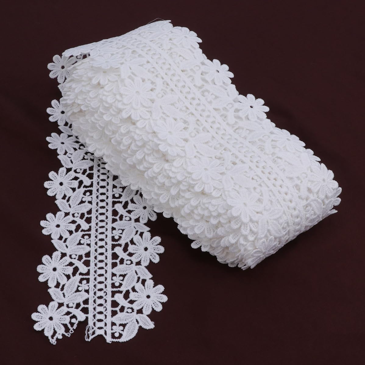 White Lace Fabric Embroidered Flower Border Trim for Wedding