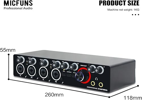 Miniatura 6 de MA01 2-in4-out USB 2.0 Audio Interface with 4 mic Preamps with 48V Phantom Power -24-bit 192kHz for music computer recording