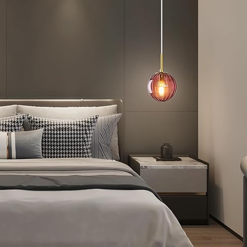 Miniatura 2 de Modernas luces colgantes de cristal rojo para isla de cocina, a rayas nórdicas, mini iluminación colgante, acabado dorado, lámpara colgante para