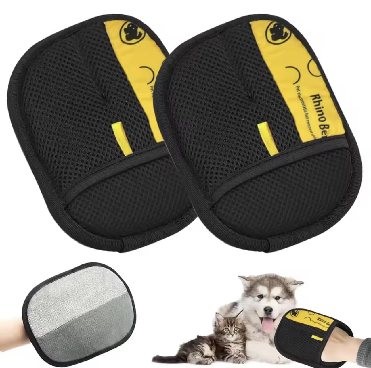 Pet Hair Removal Gloves Set of 2, Double-Sided