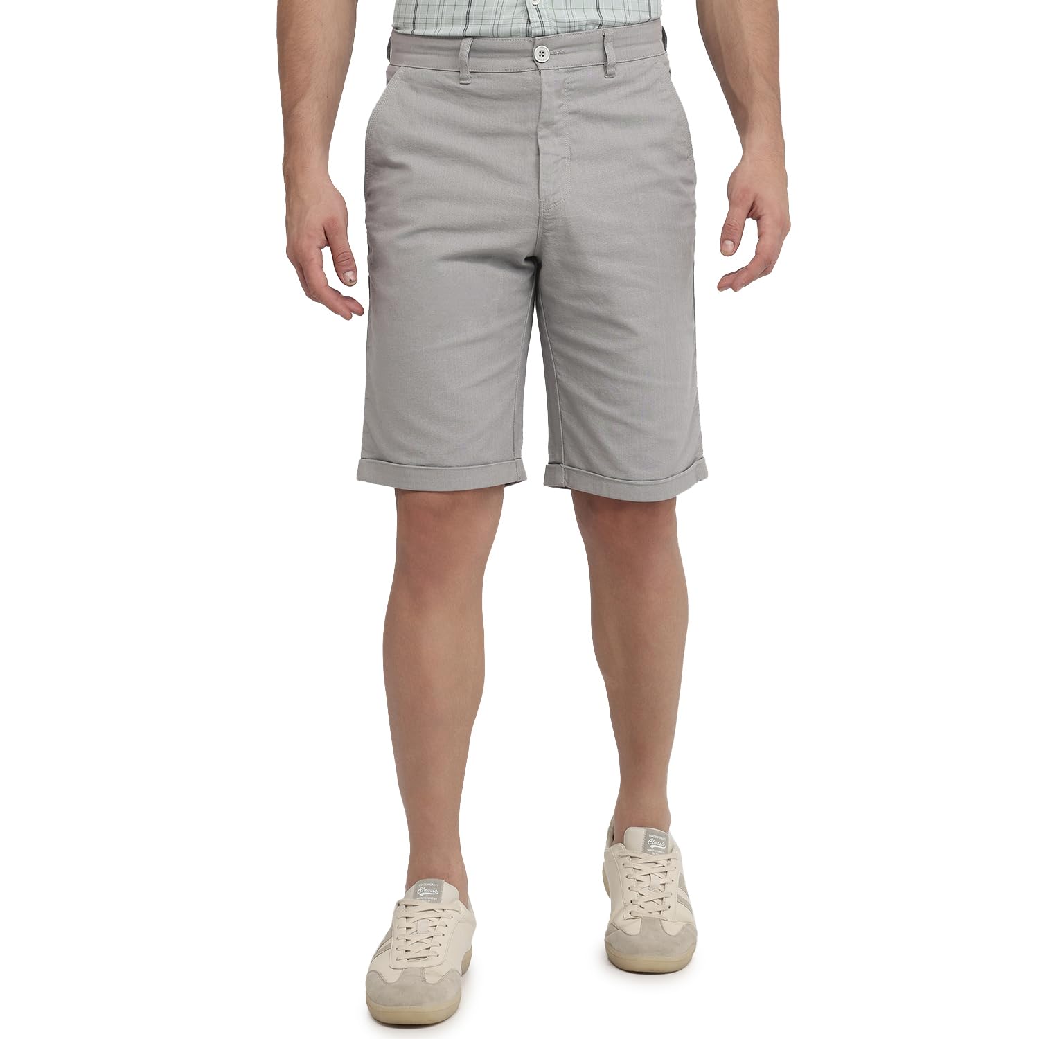 Men Regular Fit Solid Pattern Cotton Blend Flat Front Casual Shorts-image-16