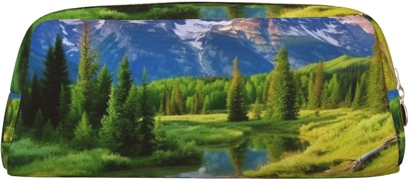 National Park Pencil Case Large Capacity Pencil Pouch Aesthetic Pen Bag Leather Makeup Bag for Women Men Travel Toiletry Bags Zipper Cosmetic Bag Wide-open Coin Pouch Purse