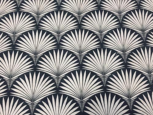 Miniatura 6 de Tela de abanico floral de damasco geométrico Art Deco  Tapicería de cortina para decoración del hogar  55 pulgadas de ancho  Negro y crema (por