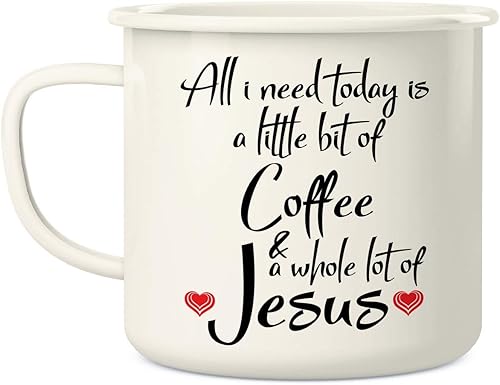Miniatura 2 de Retreez Taza de café All I Need is Coffee & Jesus Religious de 16 onzas de acero inoxidable esmaltado de metal para campamento, fogata, divertido