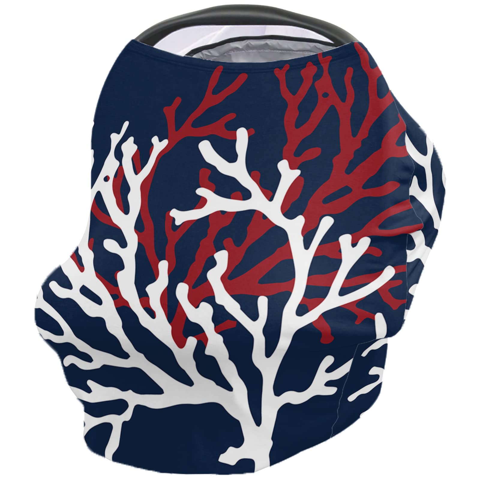 Nursing Cover for Breastfeeding Scarf, Summer Marine Life Beach Coral Navy Blue Baby Car Covers Super Soft Multi Use for Canopy Shopping Cart Cover Blanket Stroller Cover