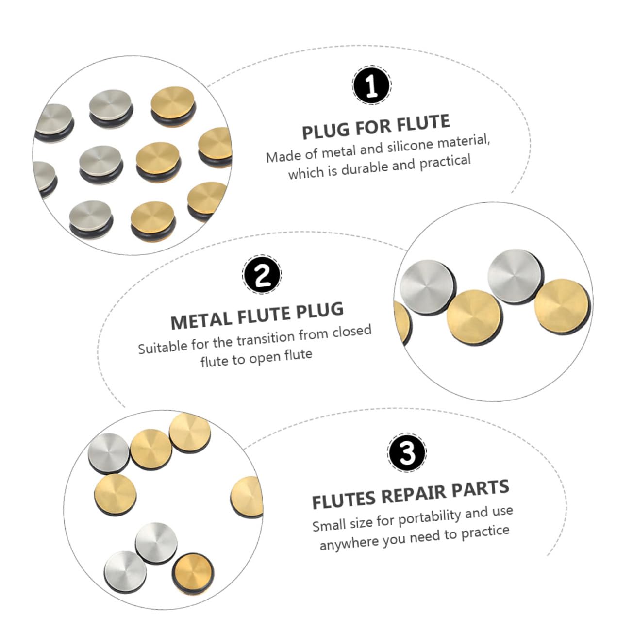 BESPORTBLE 10Pcs Flute Sound Hole Plug Durable Flute Repair Plugs Easy Install for Beginners Professionals Portable Musician Accessories