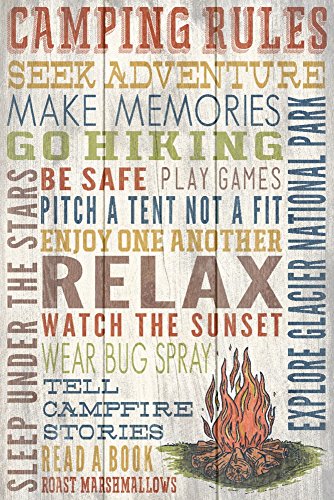 Explore Glacier National Park, Montana, Camping Rules, Rustic (12x18 Art Print, Wall Decor Travel Poster)