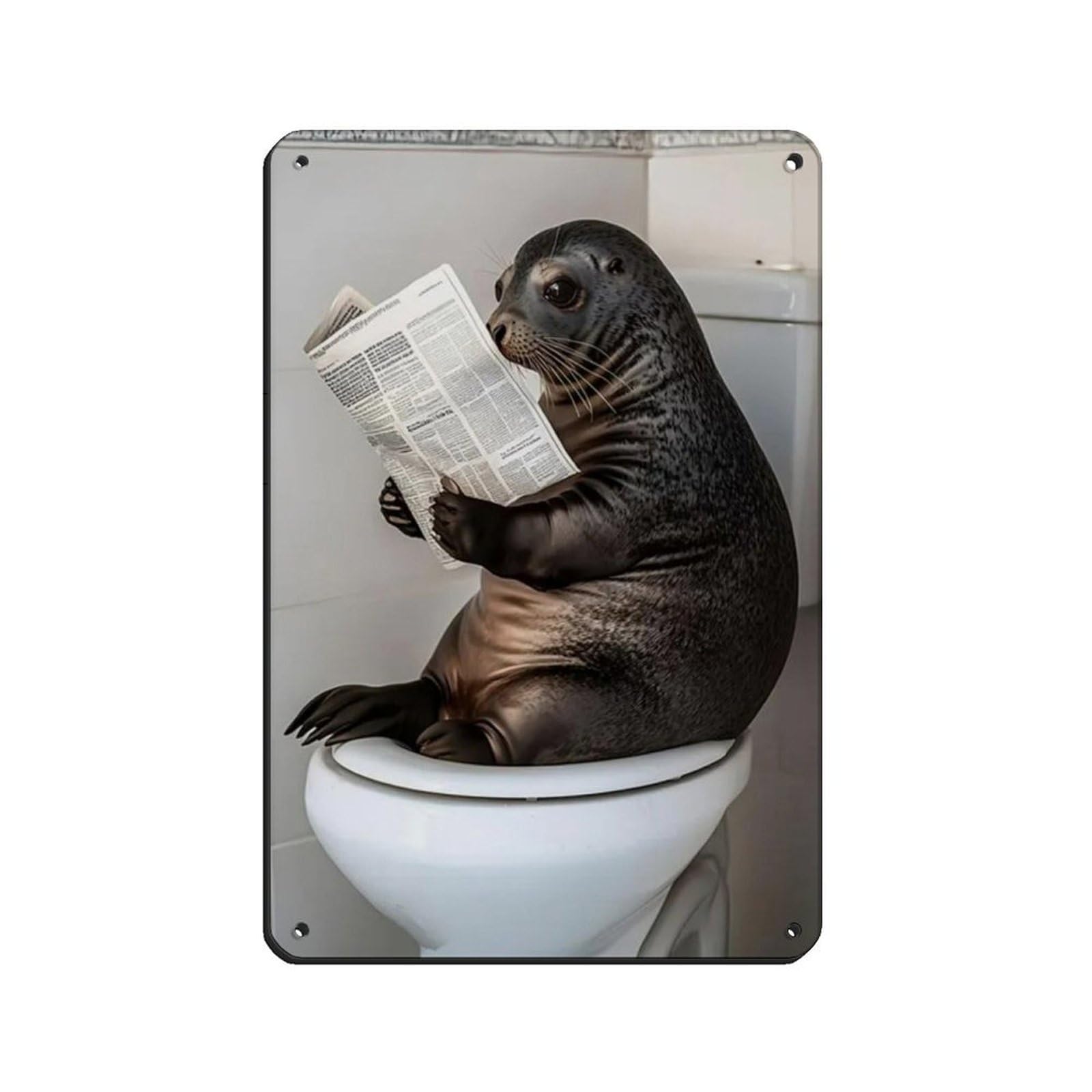 Seal Sitting on Toilet Reading Newspaper Tin Sign Vintage Metal Pub Club Cafe Bar Home Wall Art Decoration Poster Retro 8x12inch(20x30cm)
