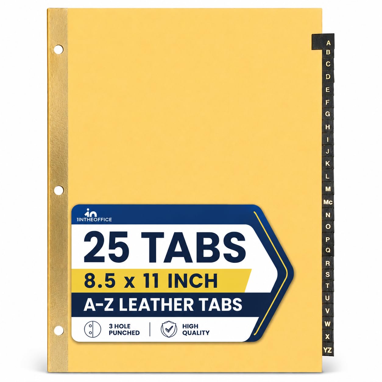 1InTheOffice Separadores alfabéticos de cuero A-Z, 25 pestañas, color negro