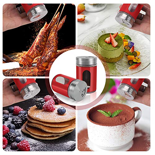 Accmor 2Pcs Salt And Pepper Shakers,Stainless Steel Shaker For Salt Powder Sugar Cinnamon Pepper, Spice Dispenser With Adjustable Pour Holes,Red #TOP7