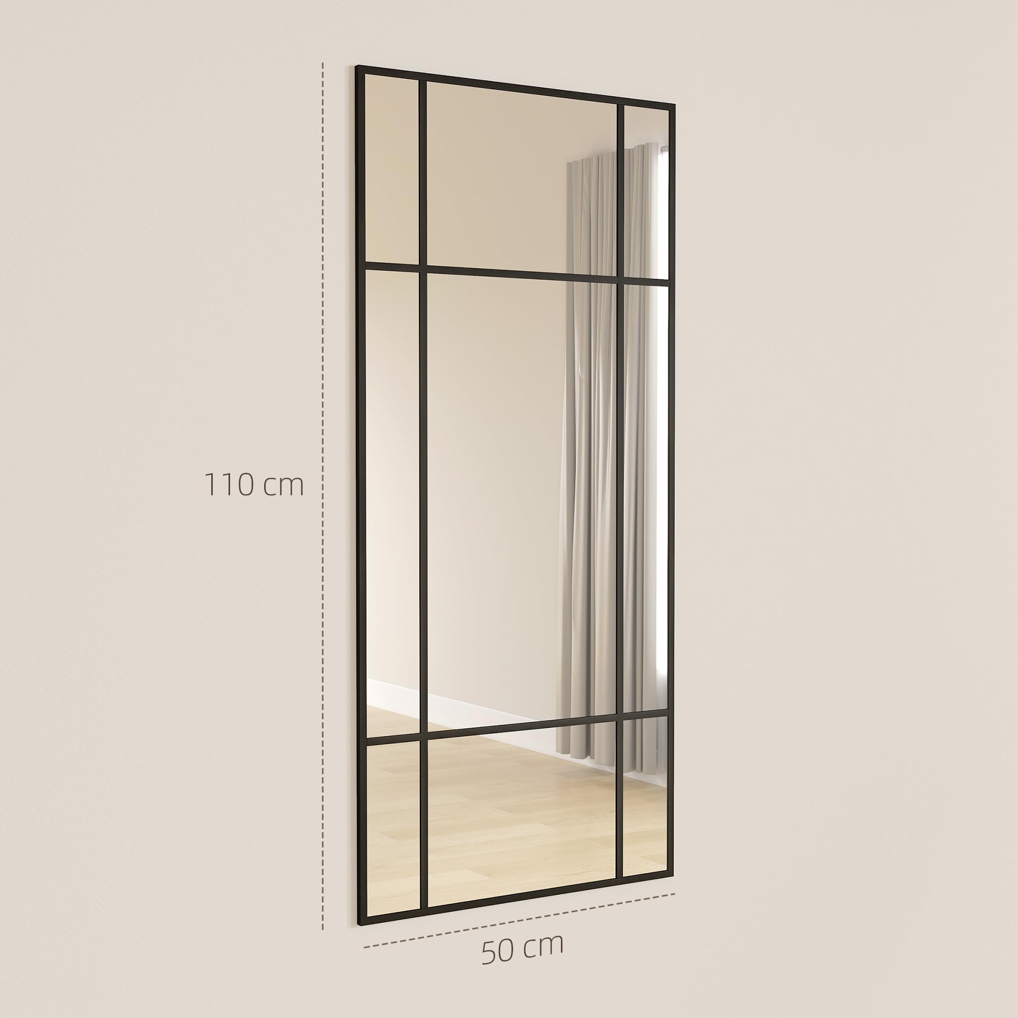HOMCOM Specchio Moderno Stile Finestra, Specchiera da Camera e Soggiorno con Montaggio Verticale e Orizzontale, 110x50cm, Nero