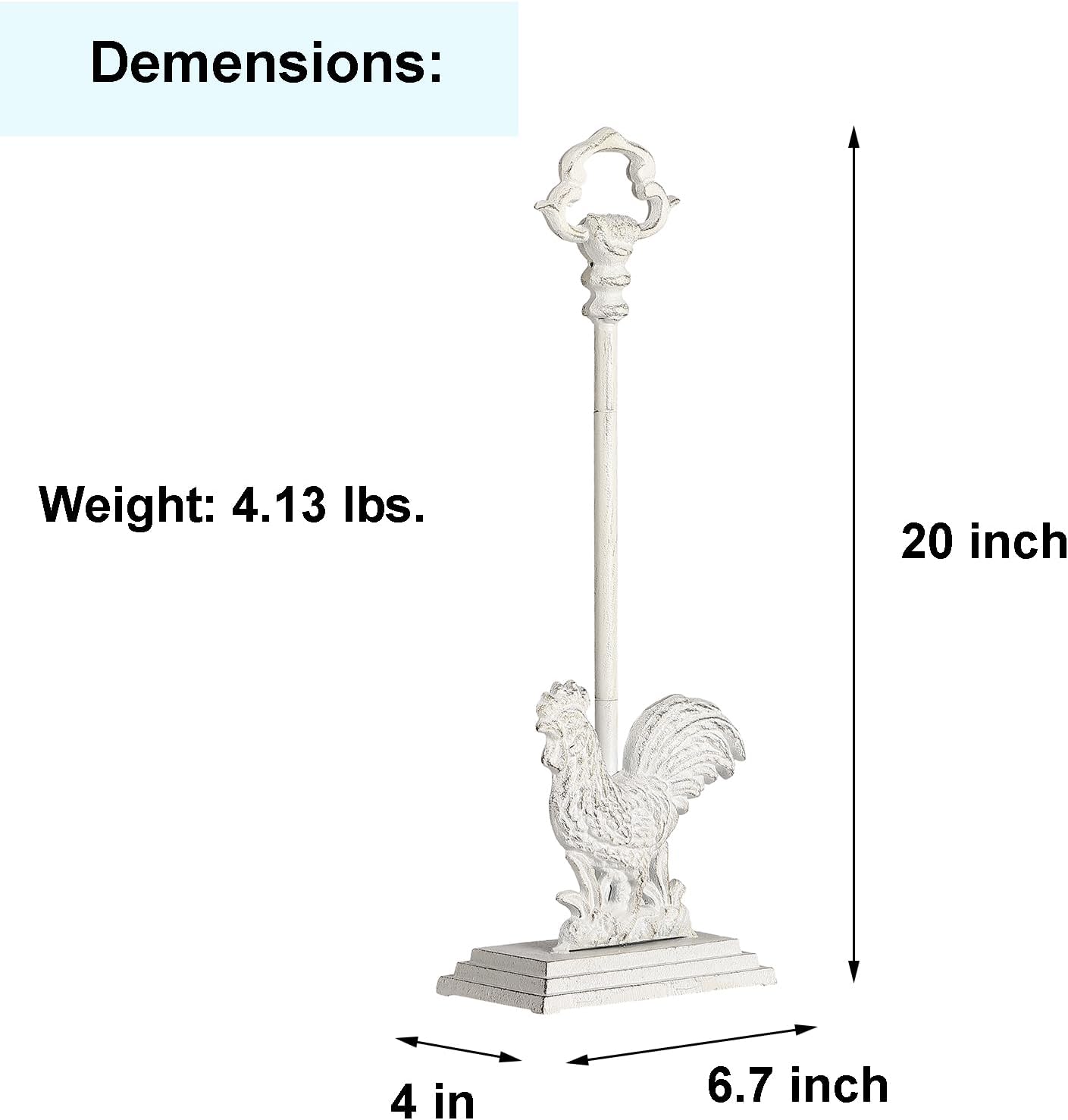 Cast Iron Rooster Door Stopper with Carrying Handle, Heavy Door Stop with Rod, 20" H…
