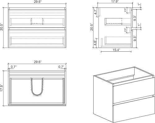 Miniatura 2 de BLUHOUZZ Alice - Tocador de baño de 30 pulgadas con fregadero, gran almacenamiento montado en la pared flotante para baño moderno, lavabo de una